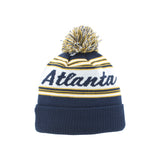 Atlanta Gladiators White Navy and Gold Script Pom Beanie