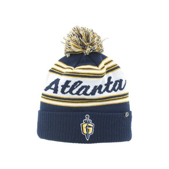 Atlanta Gladiators White Navy and Gold Script Pom Beanie