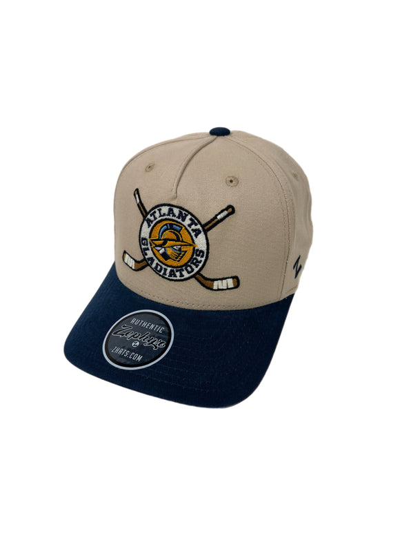 Atlanta Gladiators Stone and Navy Crossed Sticks Snapback Hat